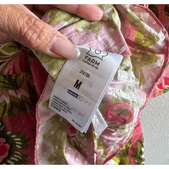 Farm Rio New Aura Floral Pink Tiered Mini Peasant Dress Medium Long Sleeve - Picture 9 of 15